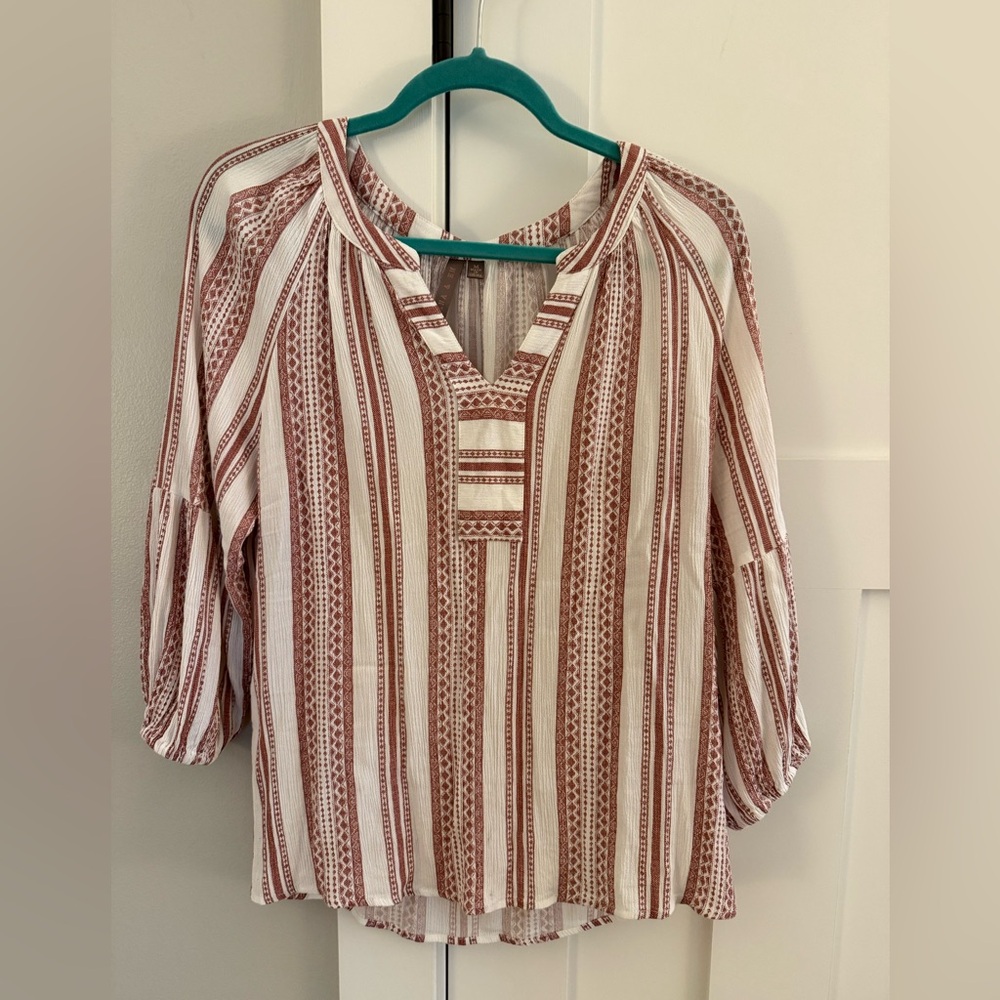 Brina & Em Boho Striped 3/4 Sleeve Top Red/White M Stitch Fix